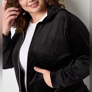 Juicy Couture Black Velour Track Jacket Fall Winter Cozy Hoodie Y2K Classic